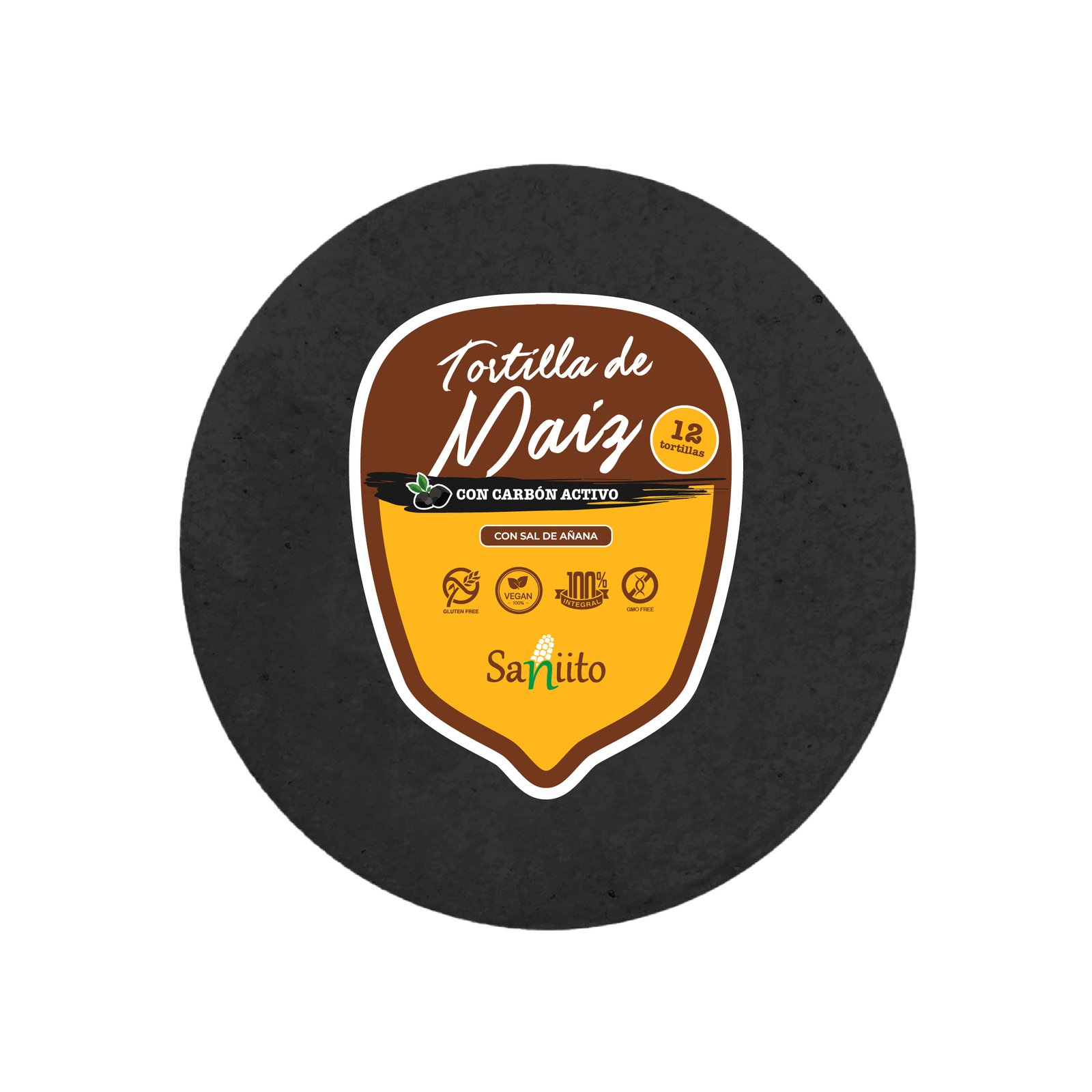 Tortilla de Maíz con carbón activo (14cms / 12u)