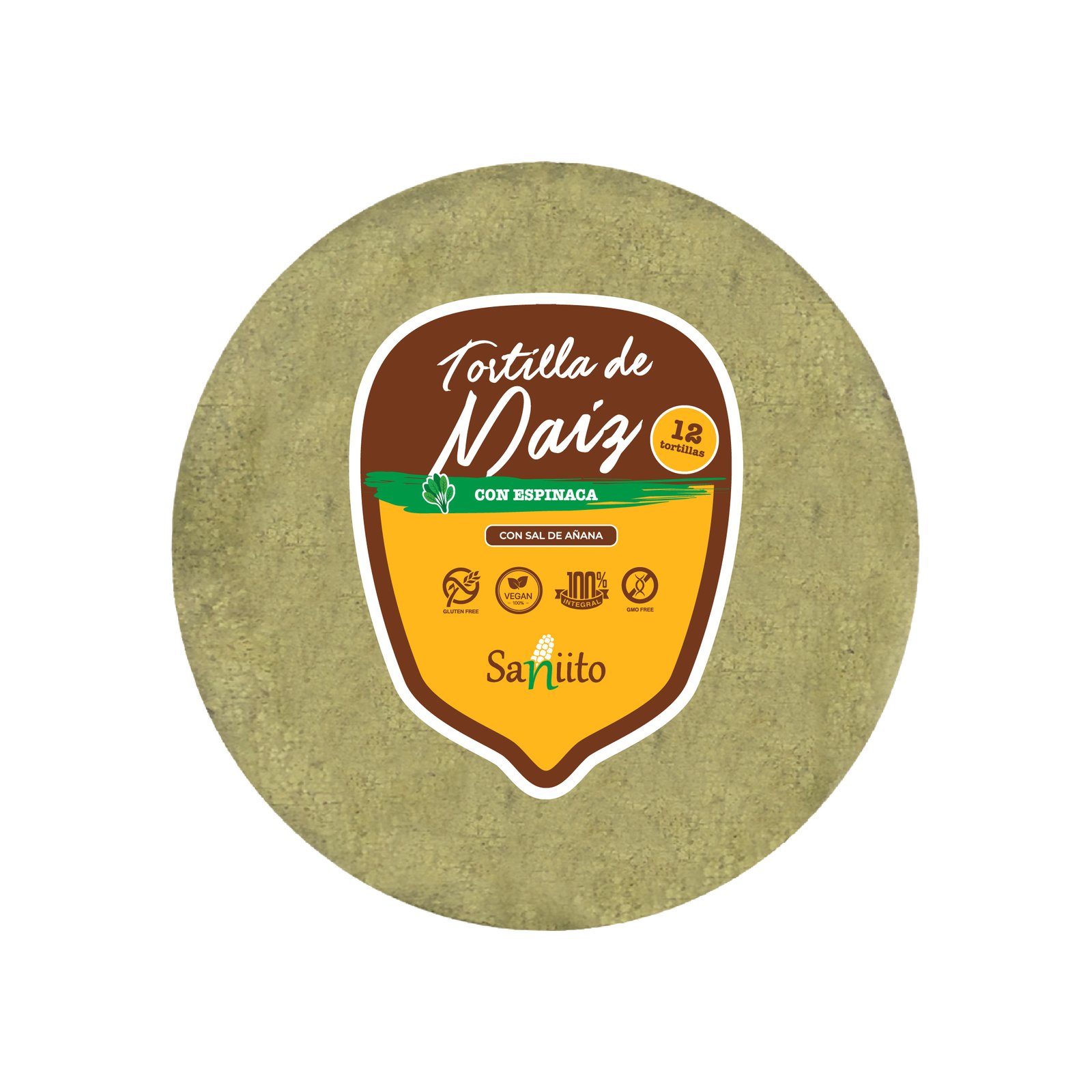 Tortilla de Maíz con espinaca (14cms / 12u)