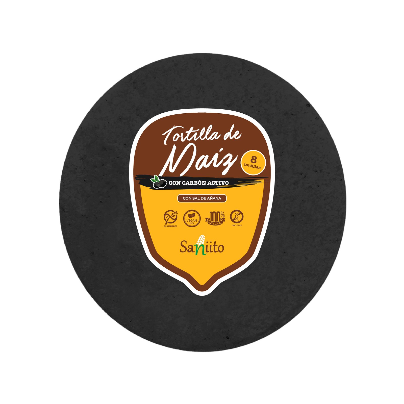 Tortilla de Maíz con carbón activo (17cms / 8u)